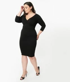 Unique Vintage Plus Size Black Lyddie Wiggle Dress