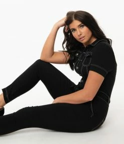 Unique Vintage Black Skinny Leg Bexley Jumpsuit