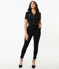 Unique Vintage Black Skinny Leg Bexley Jumpsuit