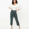 Dazz Retro Style Dark Teal & White Stripe Pants Sale