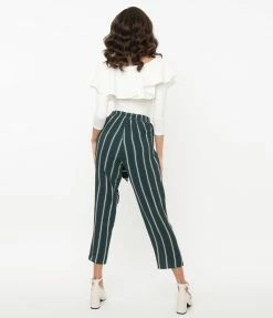 Dazz Retro Style Dark Teal & White Stripe Pants Sale