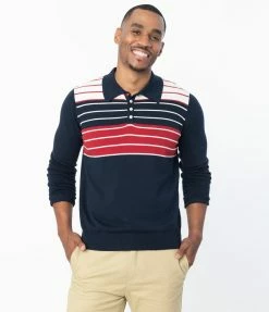 Collectif Navy & Red & White Stripe Jo Hunter Mens Polo Shirt Sale