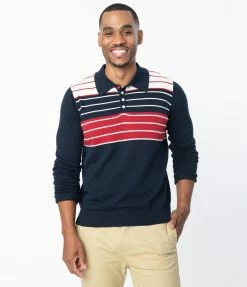 Collectif Navy & Red & White Stripe Jo Hunter Mens Polo Shirt Sale