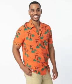Collectif Orange & Palm Beach Print Oscar Mens Shirt Sale