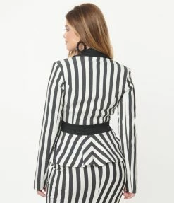 Beetlejuice X Unique Vintage Black & White Stripe Peplum Maitland Blazer Fan Flair
