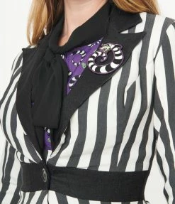 Beetlejuice X Unique Vintage Black & White Stripe Peplum Maitland Blazer Fan Flair