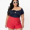 Unique Vintage Plus Size Dark Navy Turner Crop Top Sale