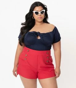 Unique Vintage Plus Size Dark Navy Turner Crop Top Sale