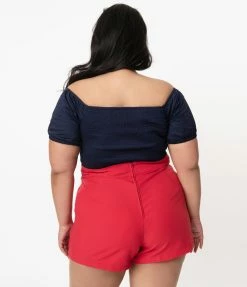 Unique Vintage Plus Size Dark Navy Turner Crop Top Sale