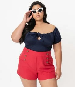 Unique Vintage Plus Size Dark Navy Turner Crop Top Sale
