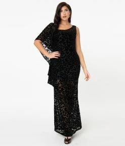 Unique Vintage Black Leopard Devore Velvet Amoret Caftan Sale