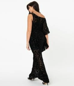 Unique Vintage Black Leopard Devore Velvet Amoret Caftan Sale