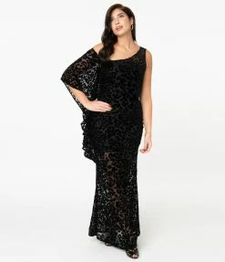 Unique Vintage Black Leopard Devore Velvet Amoret Caftan Sale