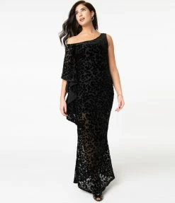 Unique Vintage Black Leopard Devore Velvet Amoret Caftan Sale