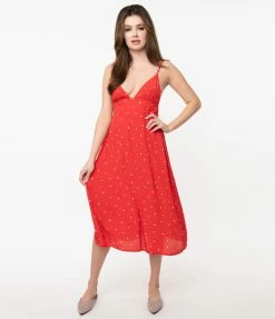 Dress Forum Retro Style Red & White Heart Print Midi Dress Sale