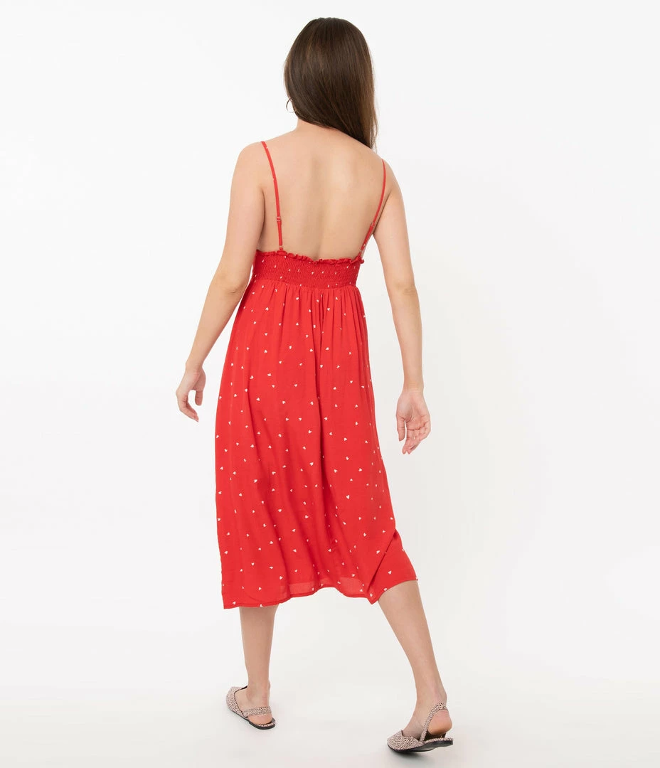 Dress Forum Retro Style Red & White Heart Print Midi Dress Sale