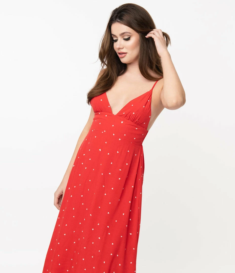 Dress Forum Retro Style Red & White Heart Print Midi Dress Sale