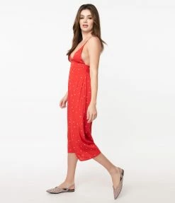 Dress Forum Retro Style Red & White Heart Print Midi Dress Sale