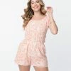 Everly Peach & White Floral Back Tie Romper