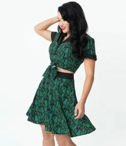 Unique Vintage Alien Invasion Print Briella Flare Skirt Sale