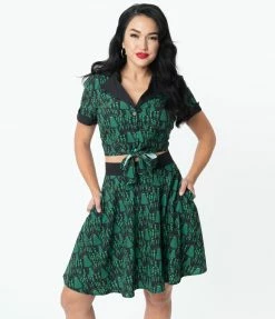 Unique Vintage Alien Invasion Print Briella Flare Skirt Sale