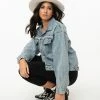 Moon Collection Retro Style Light Denim & Rhinestone Fringe Jean Jacket