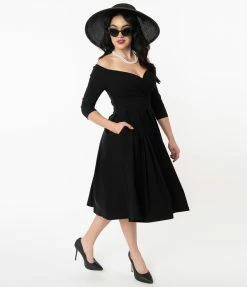 Clothing Unique Vintage 1950s Black Marceline Swing Dress
