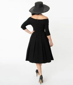 Clothing Unique Vintage 1950s Black Marceline Swing Dress