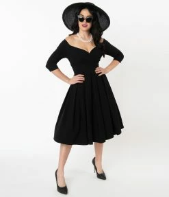 Clothing Unique Vintage 1950s Black Marceline Swing Dress
