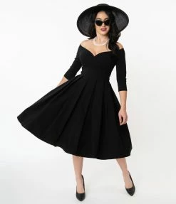 Clothing Unique Vintage 1950s Black Marceline Swing Dress