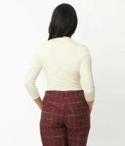 Unique Vintage Ivory Gathered Neckline Friday Night Bodysuit