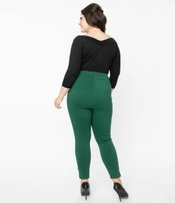 Sale Unique Vintage Plus Size Green High Waist Melody Pants