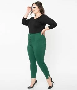 Sale Unique Vintage Plus Size Green High Waist Melody Pants