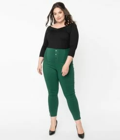 Sale Unique Vintage Plus Size Green High Waist Melody Pants