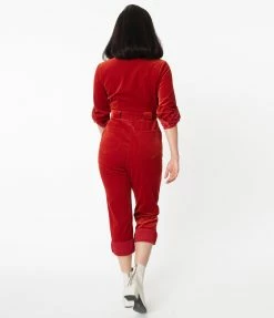 Sale Unique Vintage Rust Orange Corduroy Trixie Jumpsuit