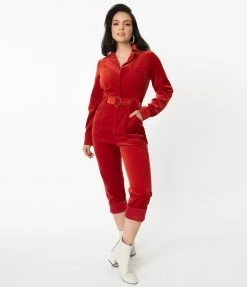 Sale Unique Vintage Rust Orange Corduroy Trixie Jumpsuit