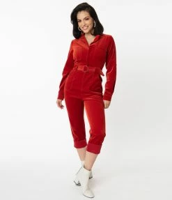 Sale Unique Vintage Rust Orange Corduroy Trixie Jumpsuit