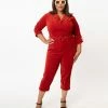 Unique Vintage Plus Size Rust Orange Corduroy Trixie Jumpsuit Rompers & Jumpsuits
