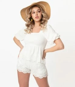Allie Rose By Ember Retro White Eyelet Shorts Sale