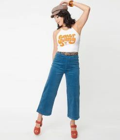 Factory X (Princess Highway) Teal Blue Samantha Corduroy Crop Pants Sale