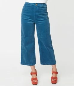 Factory X (Princess Highway) Teal Blue Samantha Corduroy Crop Pants Sale