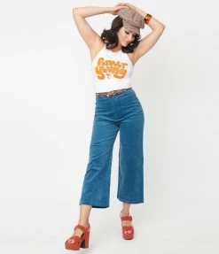 Factory X (Princess Highway) Teal Blue Samantha Corduroy Crop Pants Sale