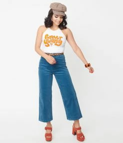 Factory X (Princess Highway) Teal Blue Samantha Corduroy Crop Pants Sale