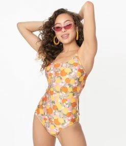 Factory X (Princess Highway) Pink Lemons & Oranges Print One Piece Swimsuit Swimwear