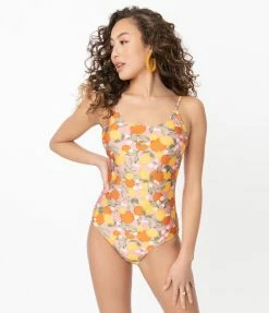 Factory X (Princess Highway) Pink Lemons & Oranges Print One Piece Swimsuit Swimwear