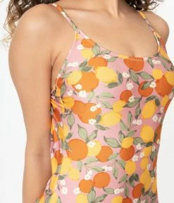 Factory X (Princess Highway) Pink Lemons & Oranges Print One Piece Swimsuit Swimwear
