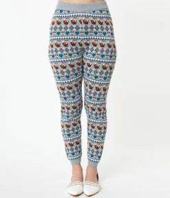 Unique Vintage Grey Fair Isle Foxes Sycamore Knit Leggings Sale