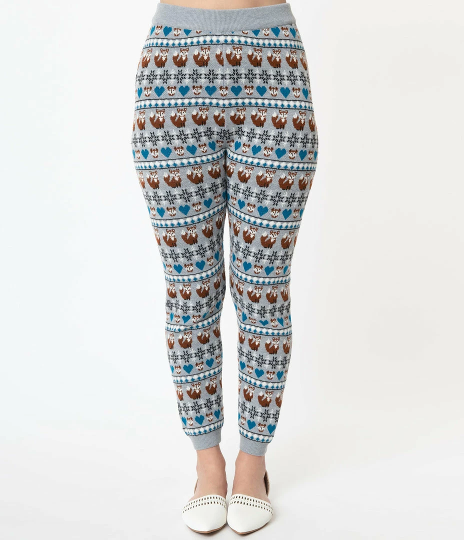 Unique Vintage Grey Fair Isle Foxes Sycamore Knit Leggings Sale