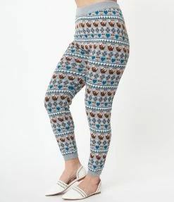 Unique Vintage Grey Fair Isle Foxes Sycamore Knit Leggings Sale