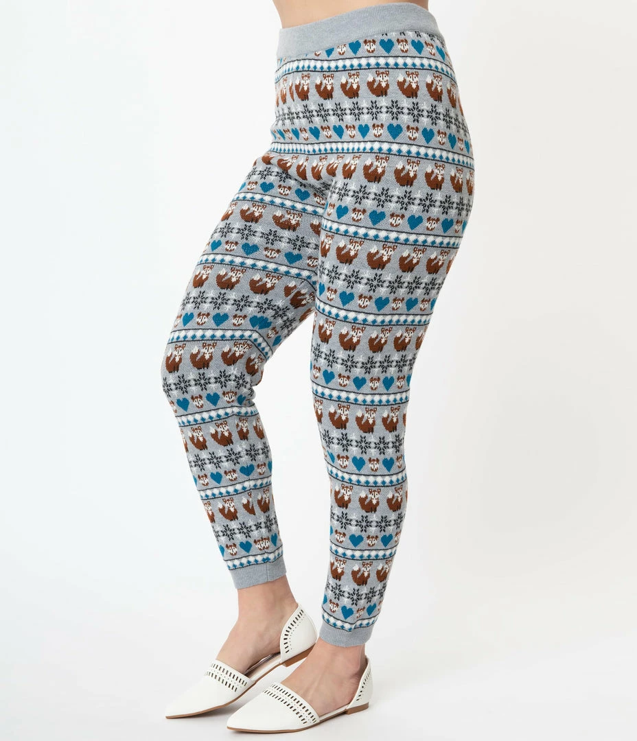 Unique Vintage Grey Fair Isle Foxes Sycamore Knit Leggings Sale